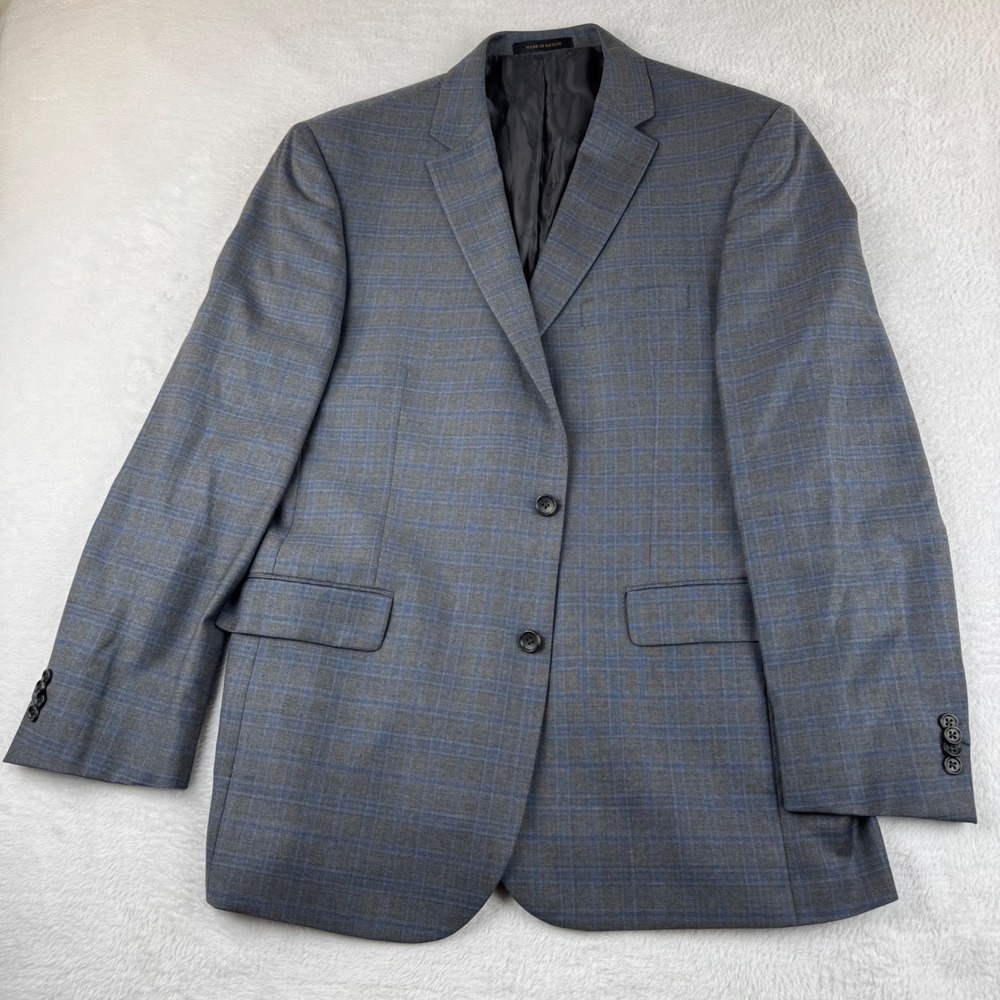 Jos A Bank Reserve Suit Blazer Men 46L Plaid 100% Italian Lanificio Wool Chelsea